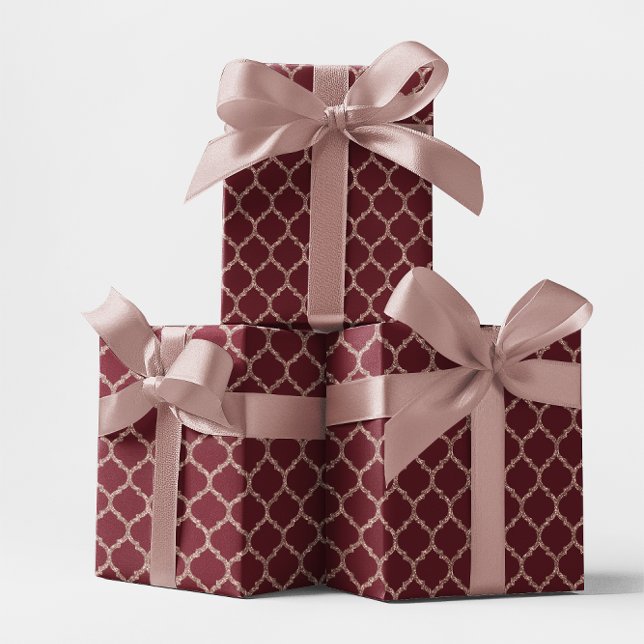 Faux Rose Gold Glitter and Burgundy Quatrefoil Wrapping Paper (Faux Rose Gold Glitter and Burgundy Quatrefoil Wrapping Paper)