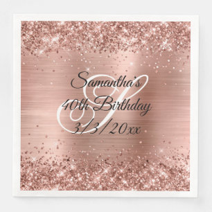 Faux Rose Gold Glitter and Foil 40th Birthday Napkin