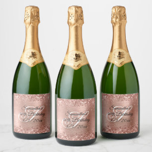 Faux Rose Gold Glitter and Foil 40th Birthday Sparkling Wine Label