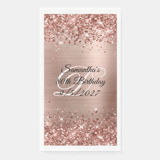 Faux Rose Gold Glitter and Foil 80th Birthday Napkin (Front)