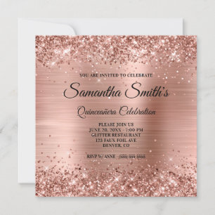 Faux Rose Gold Glitter and Foil Quinceañera Invitation