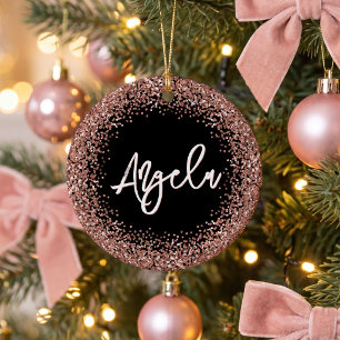 Faux Rose Gold Glitter Black Photo Ceramic Tree Decoration