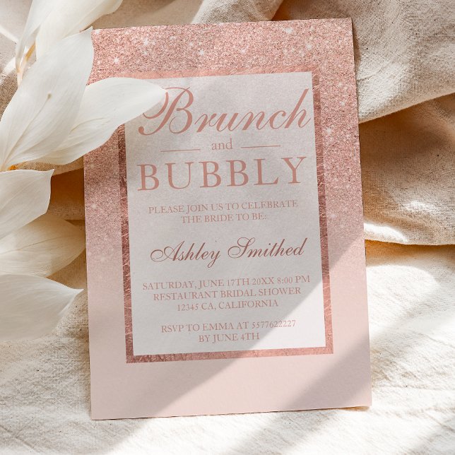 Faux rose gold glitter brunch bubbly bridal shower invitation (Creator Uploaded)