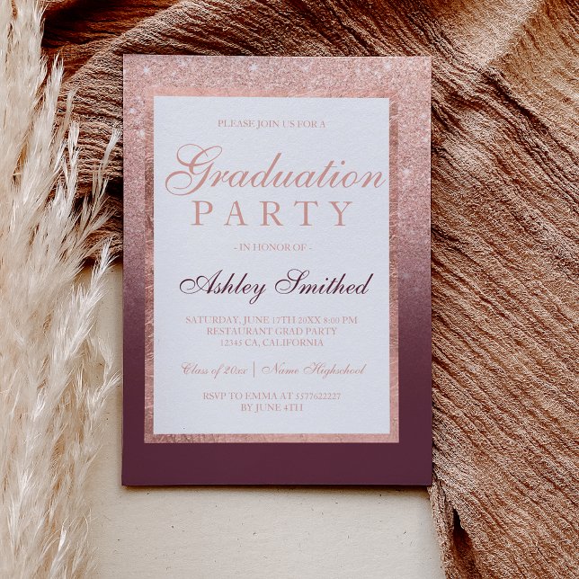 Faux rose gold glitter burgundy Graduation party Invitation (Creator Uploaded)