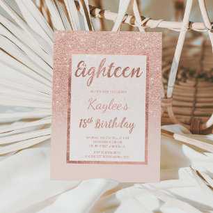 Faux rose gold glitter elegant chic 18th Birthday Invitation