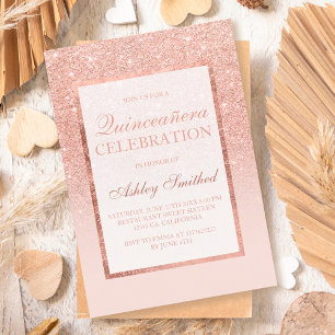 Faux rose gold glitter elegant chic Quinceañera Invitation