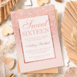 Faux rose gold glitter elegant chic Sweet 16 Invitation<br><div class="desc">A modern, pretty chic and elegant faux rose gold glitter shower ombre with pastel blush pink colour block Sweet 16 birthday party invitation with rose gold ombre pattern fading onto a pink background with and elegant gold frame Perfect for a princess Sweet sixteen, perfect for her, the fashionista who loves...</div>