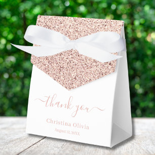 Faux rose gold glitter elegant chic thank you favour box