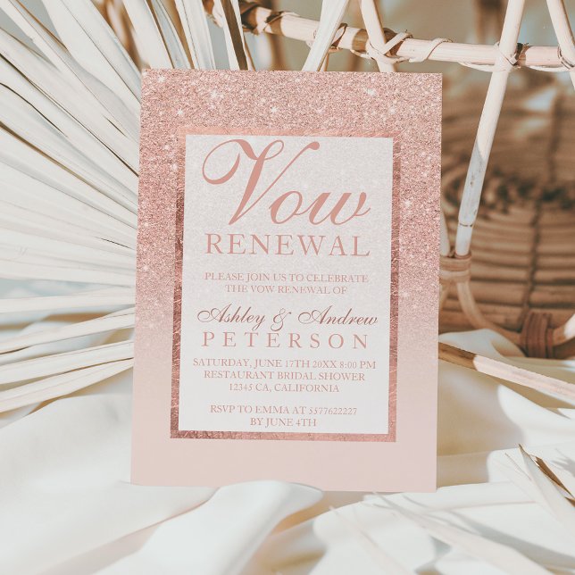 Faux rose gold glitter elegant chic Vow Renewal Invitation (Creator Uploaded)