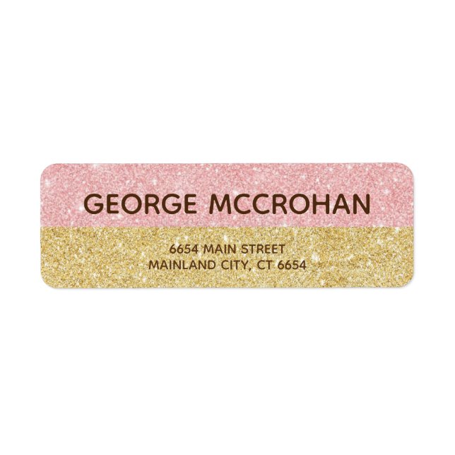 Faux Rose Gold Glitter Foil Pink Return Address (Front)