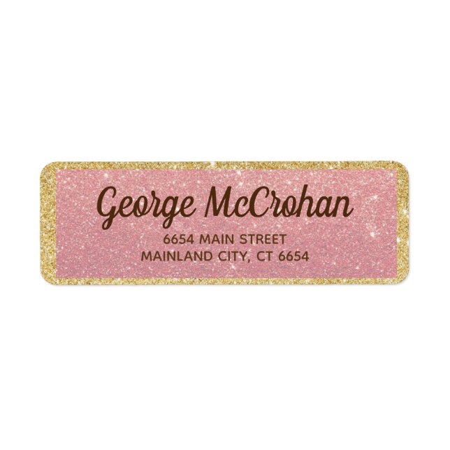 Faux Rose Gold Glitter Foil Pink Return Address (Front)