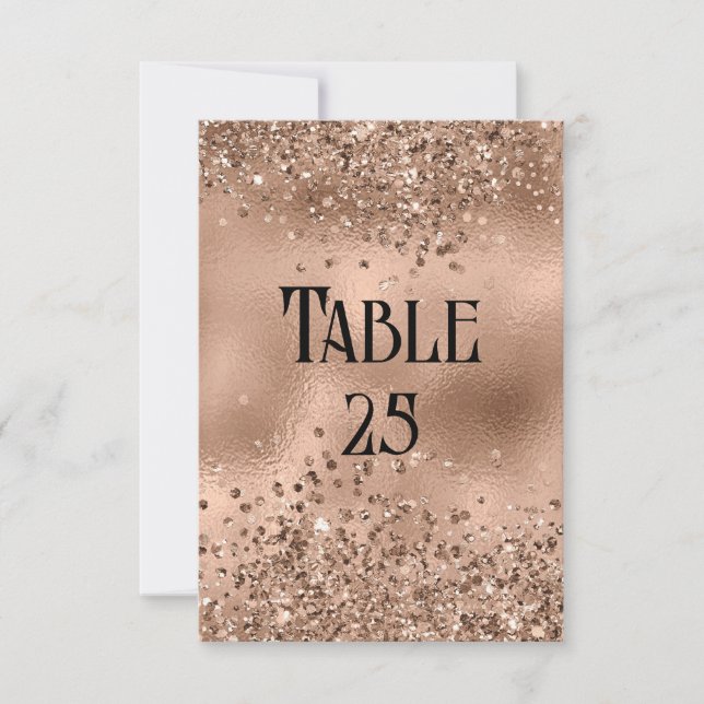 Faux Rose Gold Glitter & Foil Wedding Table Number (Front)