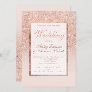 Faux rose gold glitter frame elegant chic wedding invitation