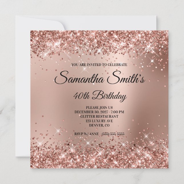 Faux Rose Gold Glitter Glam Gradient 40th Birthday Invitation (Front)