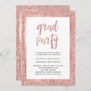 Faux Rose Gold Glitter   Graduation Party Photo Invitation