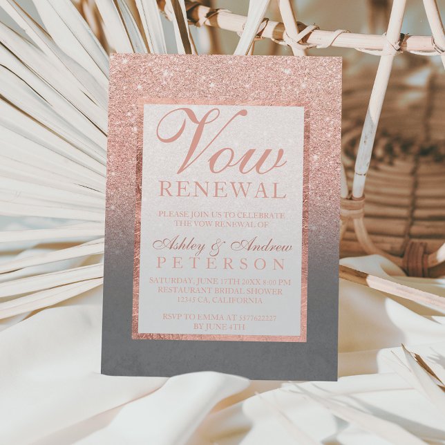 Faux rose gold glitter grey cement Vow Renewal Invitation (Creator Uploaded)