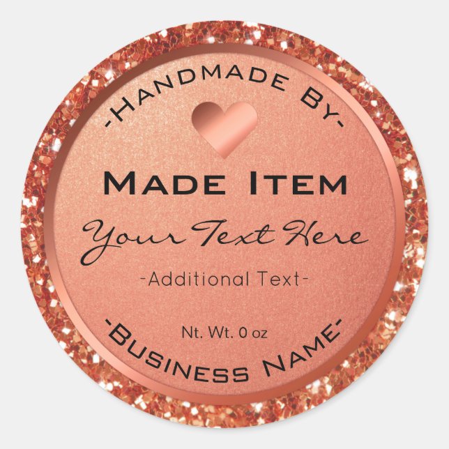 Faux Rose Gold Glitter Handmade Small Business Classic Round Sticker (Front)