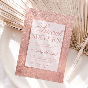 Faux rose gold glitter leaf elegant chic Sweet 16 Invitation