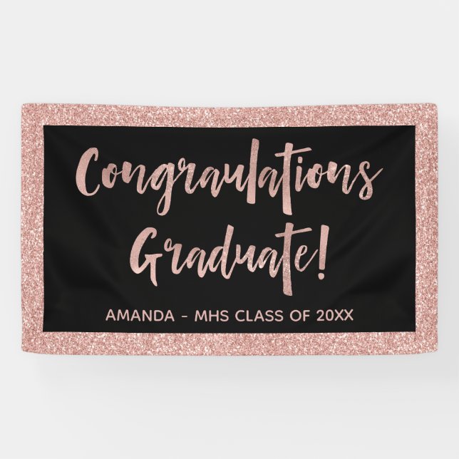 Faux Rose Gold Glitter Look | Congratulations Grad Banner (Horizontal)