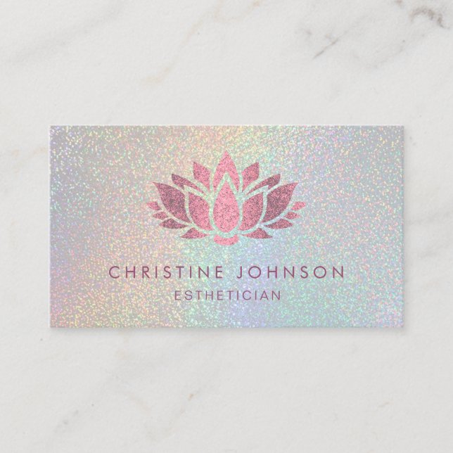 faux rose gold glitter lotus flower aesthetician business card (Front)