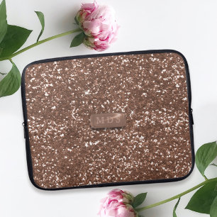 Faux Rose Gold Glitter Monogrammed Laptop Sleeve