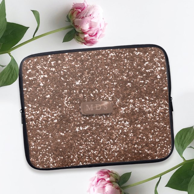 Faux Rose Gold Glitter Monogrammed Laptop Sleeve (Creator Uploaded)