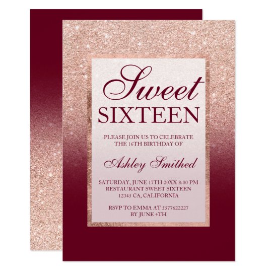 faux_rose_gold_glitter_ombre_burgundy_sweet_16_card r62d69283996145bfaf025c0a301d1146_6gdu5_540