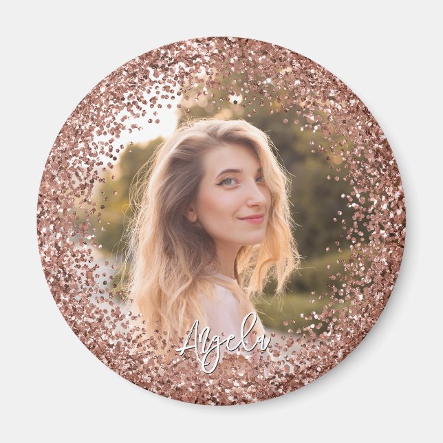 Faux Rose Gold Glitter Photo Magnet (Front)