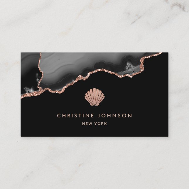 faux rose gold glitter seashell business card (Front)