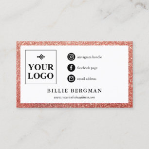 Faux Rose Gold Glitter Social Media Logo Business Card