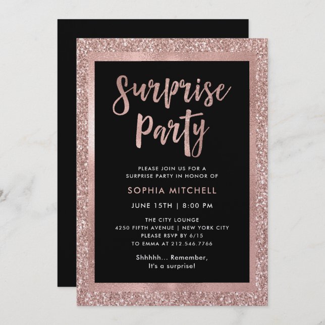 Faux Rose Gold Glitter | Surprise Party Invitation (Front/Back)