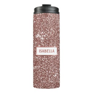 Faux Rose Gold Glitter Texture Look & Custom Name Thermal Tumbler