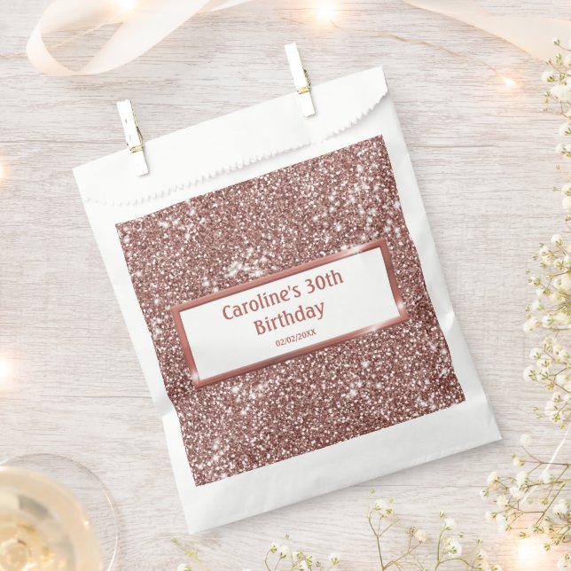 Faux Rose Gold Glitter Texture Look & Custom Text Favour Bags (Clipped)