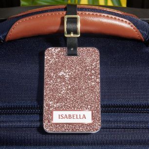 Faux Rose Gold Glitter Texture Look & Custom Text Luggage Tag