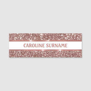 Faux Rose Gold Glitter Texture Look & Custom Text Name Tag