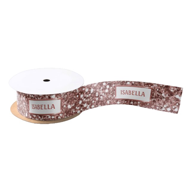 Faux Rose Gold Glitter Texture Look & Custom Text Satin Ribbon (Spool)