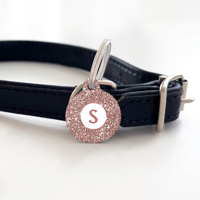 Faux Rose Gold Glitter Texture & Monogram Pet Tag (Creator Uploaded)
