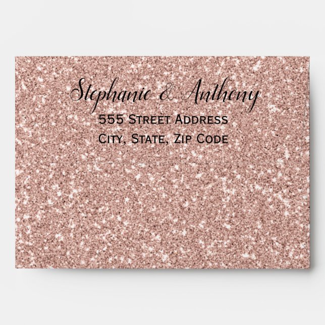 Faux Rose Gold Glitter Wedding Envelope (Back (Top Flap))