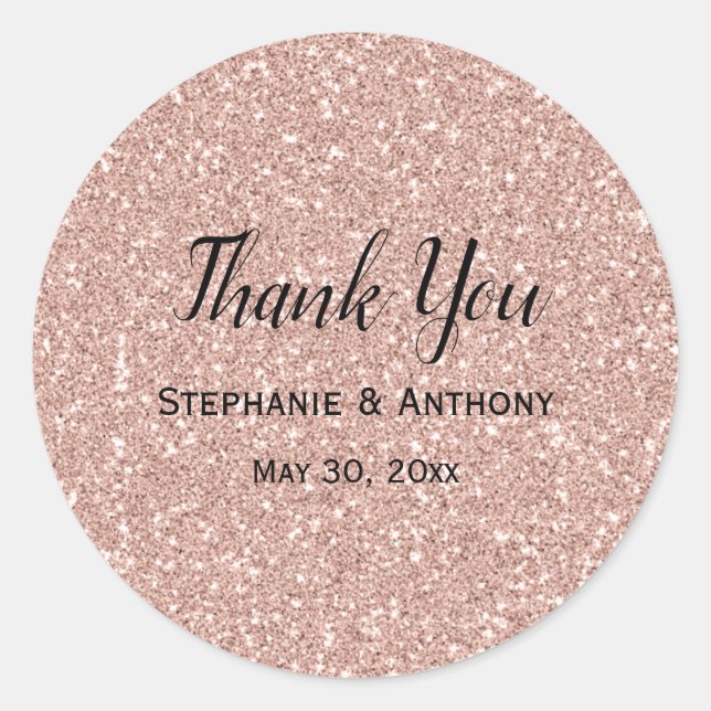 Faux Rose Gold Glitter Wedding Thank You Classic Round Sticker (Front)