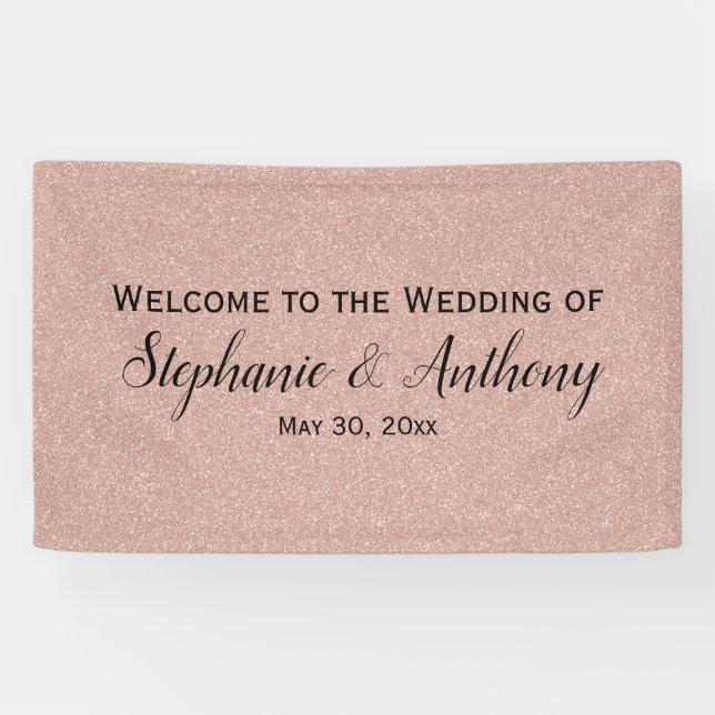 Faux Rose Gold Glitter Wedding Welcome Banner (Horizontal)