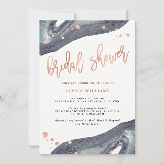 Faux Rose Gold | Grey Geode Bridal Shower Invitation (Front)