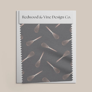 Faux Rose Gold & Grey Kitchen Whisk Pattern Fabric