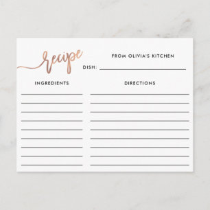 Faux Rose Gold Handwritten Script   Recipe Card