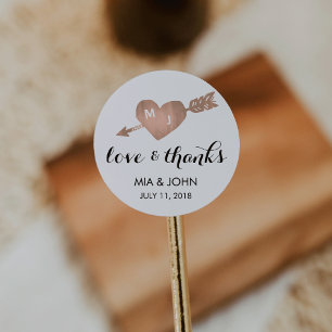 Faux Rose Gold Heart Thank You Wedding Favour Classic Round Sticker