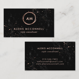 Faux Rose Gold Look on Black Marble   Circle Business Card