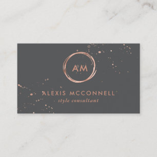 Faux Rose Gold Look on Charcoal Grey   Circle Business Card