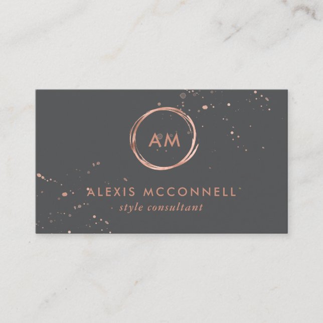 Faux Rose Gold Look on Charcoal Grey | Circle Business Card (Front)
