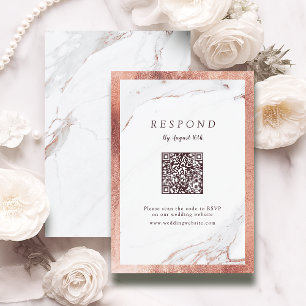 Faux rose gold marble luxury modern QR code RSVP Card