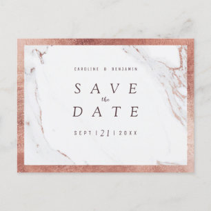 Faux rose gold marble luxury modern save the date announcement postcard