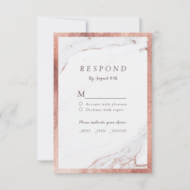 Faux rose gold marble luxury modern wedding RSVP (Front)